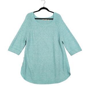 SOFT SURROUNDINGS 5FU86 Blue Glitter Raglan Button Hem Tunic Sweater SIZE 1X